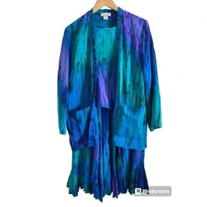 L Leeanne Vintage Hand Painted Fibers Skirt Set Size Medium